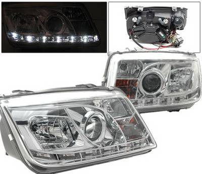 Volkswagen Jetta 4 Car Option Projector Headlights - R8 DRL - Chrome - LP-VJ99CDR-YD