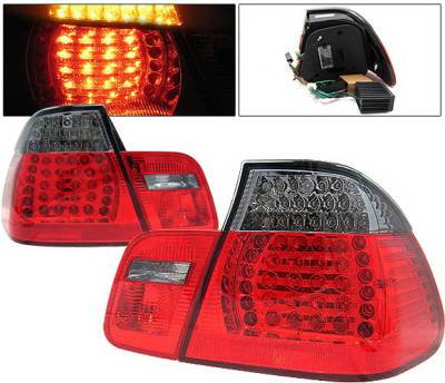 BMW 3 Series 4DR 4 Car Option LED Taillights - Red & Smoke - 4PC - LT-B46402LEDRSM-KS