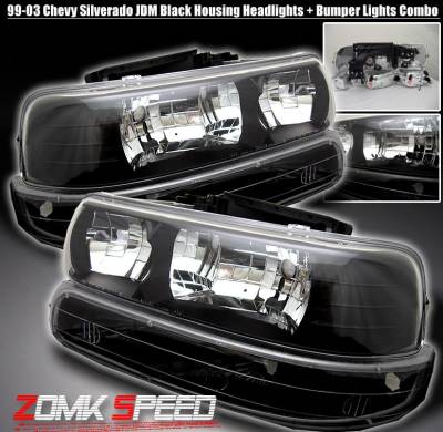 JDM Black Headlights With Bumper Lights