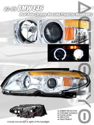 Chrome Halo Projector Headlights - Amber Reflector