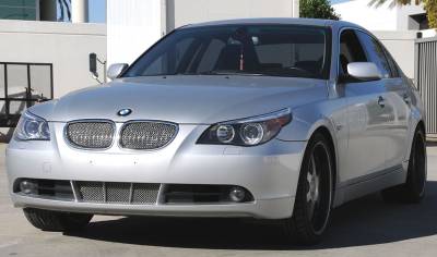 BMW 5 Series T-Rex Sport Series Formed Stainless Steel Mesh Grille with thin SS Frame - Triple Chrome Plated - 2PC - 44995