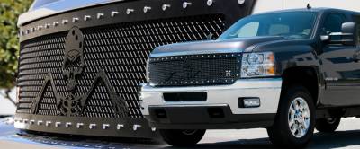 Chevrolet Silverado T-Rex Urban Assault Grunt Studded Main Grille with Soldier - Black OPS Flat Black - Custom 1PC Style - 7111116