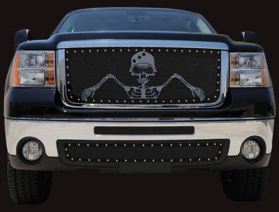 GMC Sierra T-Rex Urban Assault Grunt Studded Main Grille with Soldier - Black OPS Flat Black - 7112066