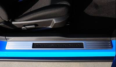 Ford Mustang T-Rex T1 Series Door Sill - Billet Aluminum - Brushed with Opening for OE Mustang Logo - 2PC - 11519