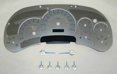 US Speedo Stainless Steel Gauge Face with Blue Back and Color Match Needles - Displays 120 MPH - Transmission Temperature - SS H2 01B