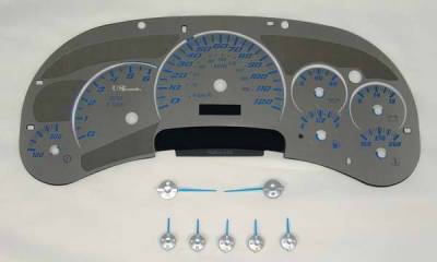 US Speedo Stainless Steel Gauge Face with Blue Back and Color Match Needles - Displays 120 MPH - Transmission Temperature - SS GM 02B