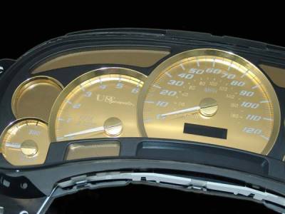 US Speedo Platinum Gold Gauge Face with White Back with Color Match Needles - Displays 120 MPH - Transmission Temperature - SS GM 07G