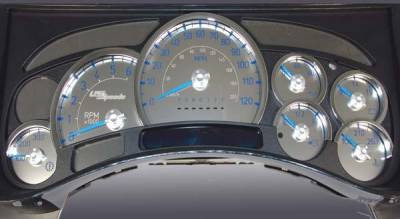 US Speedo Stainless Steel Gauge Face with Blue Back and Color Match Needles - Displays 120 MPH - Transmission Temperature - SS H2 11B