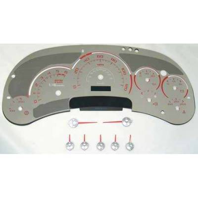 US Speedo Platinum Font Stainless Steel Gauge Face with Red Back and Color Match Needles - Displays 120 MPH - Transmission Temperature - SS GM 15R