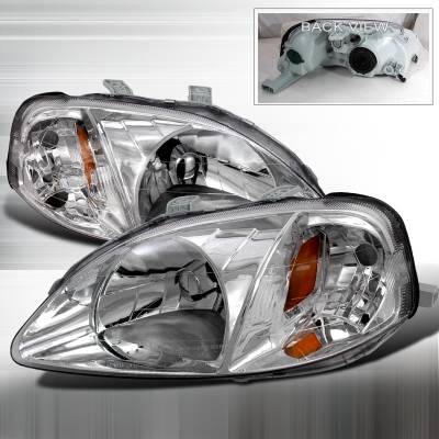 Honda Civic Spec-D Crystal Housing Headlights - Chrome - 2LH-CV99-DP