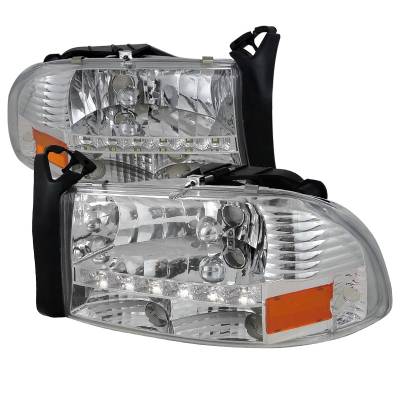 Dodge Dakota Spec-D Chrome Headlight with LED - 2LH-DAK97-RS