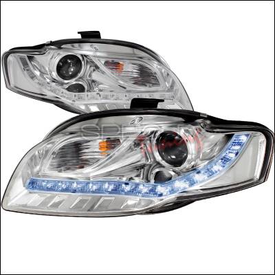 Audi A4 Spec-D R8 Style Projector Headlights - Chrome - 2LHP-A406-8-TM