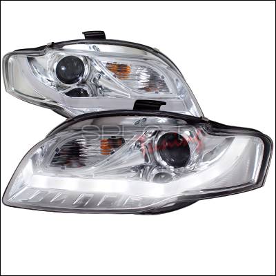 Audi A4 Spec-D R8 Style Projector Headlights with LED Signal - Chrome - 2LHP-A406-8V2-TM