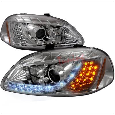 Honda Civic Spec-D R8 Style Halo LED Projector with LED Signal - Chrome - 2LHP-CV96-8V2-TM