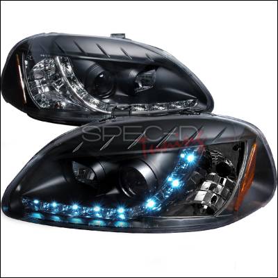 Honda Civic Spec-D R8 Style Halo LED Projector - Black - 2LHP-CV96JM-8-TM