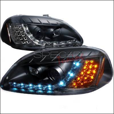 Honda Civic Spec-D R8 Style Halo LED Projector with LED Signal - Black - 2LHP-CV96JM-8V2-TM