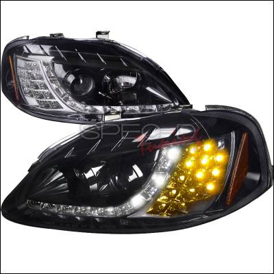 Honda Civic Spec-D R8 Style Smoked Lens Gloss - Black Amber LED Signal Projector Headlights - 2LHP-CV99G-8V2-TM