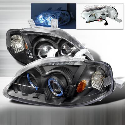 Honda Civic Spec-D Halo Projector Headlights - Black - 2LHP-CV99JM-KS