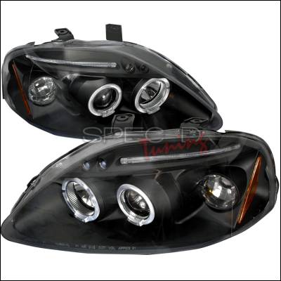 Honda Civic Spec-D Halo LED Projector Headlights - Black - 2LHP-CV99JM-TM