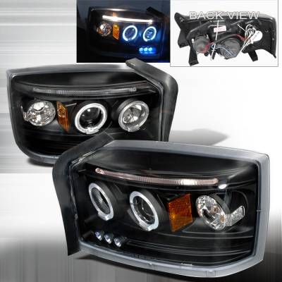 Dodge Dakota Spec-D Halo LED Projector Headlights - Black - 2LHP-DAK05JM-TM