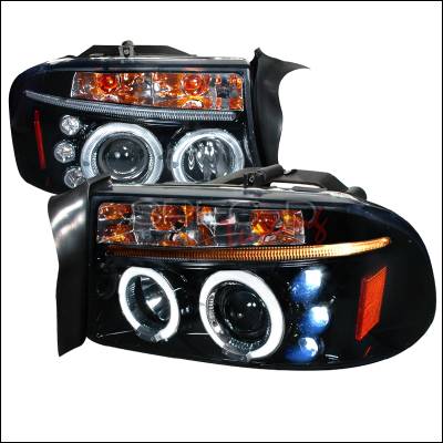 Dodge Dakota Spec-D Halo Projector Headlight Gloss - Black Housing - Smoke Lens - 2LHP-DAK97G-TM