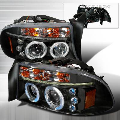 Dodge Dakota Spec-D Halo LED Projector Headlights - Black - 2LHP-DAK97JM-TM