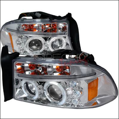 Dodge Dakota Spec-D Halo LED Projector Headlights - Chrome - 2LHP-DAK97-TM