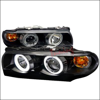 BMW 7 Series Spec-D Projector Headlights - Black Housing - Day Light Ring - 2LHP-E3895JM-DL-APC