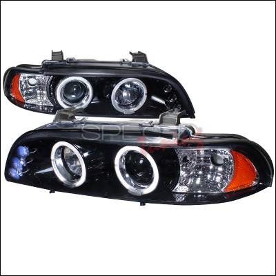 BMW 5 Series Spec-D Halo Projector Headlight Gloss - Black Housing - Smoke Lens - 2LHP-E3997G-TM