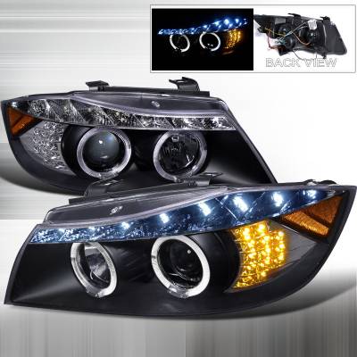 BMW 3 Series 4DR Spec-D R8 Style Projector Headlight Gloss - Black Housing - Black Lens - 2LHP-E9005JM-8V2-TM