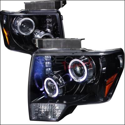 Ford F150 Spec-D Halo Projector Headlight Gloss - Black Housing - Smoke Lens - 2LHP-F15009G-TM