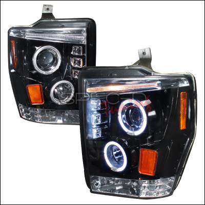 Ford F250 Spec-D Halo Projector Headlight Gloss - Black Housing - Smoke Lens - 2LHP-F25008G-TM