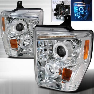 Ford F250 Spec-D R8 Style Halo LED Projector - Chrome - 2LHP-F25008-TM