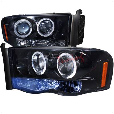 Dodge Ram Spec-D Halo Projector Headlight Gloss - Black Housing - Smoke Lens - 2LHP-RAM02G-TM