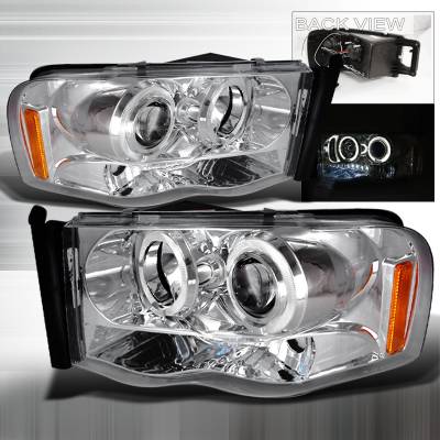 Dodge Ram Spec-D Halo LED Projector Headlights - Chrome - 2LHP-RAM02-TM