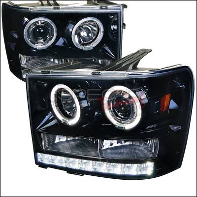 GMC Sierra Spec-D Projector Headlight Gloss - Black Housing with Smoked Lens - 2LHP-SIE07G-TM