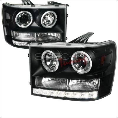 GMC Sierra Spec-D Projector Headlights - Black Housing - 2LHP-SIE07JM-TM