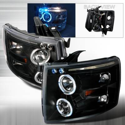 Chevrolet Silverado Spec-D Halo LED Projector Headlights - Black - 2LHP-SIV07JM-TM