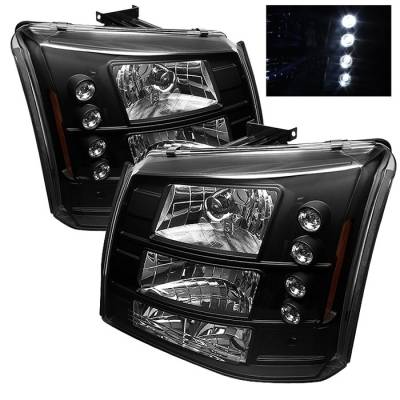 Chevrolet Silverado Spyder LED Crystal Headlights - Black - 333-CS03-1PC-AM-BK