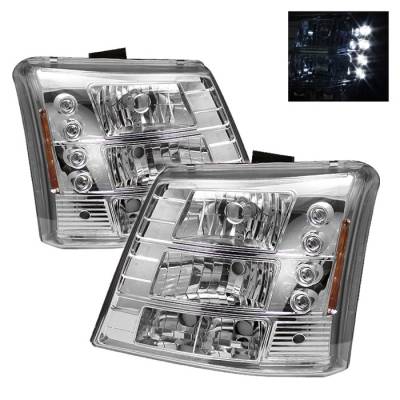 Chevrolet Silverado Spyder LED Crystal Headlights - Chrome - 333-CS03-1PC-AM-C