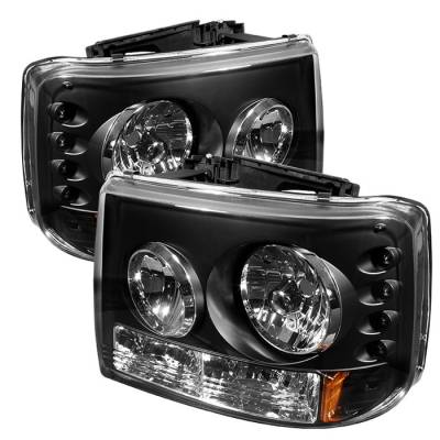 Chevrolet Silverado Spyder LED Crystal Headlights - Black - 333-CS99-1PC-AM-BK