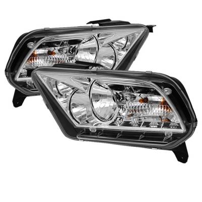 Ford Mustang Spyder DRL LED Crystal Headlights - Chrome - 333-FM2010-DRL-C