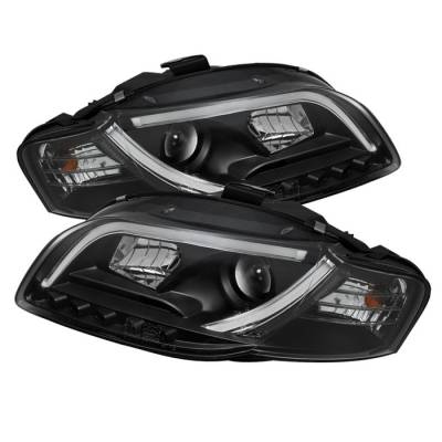 Audi A4 Spyder Light Tube DRL LED Projector Headlights - Black - 444-AA405-LTDRL-G2-BK