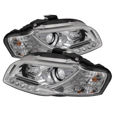 Audi A4 Spyder Light Tube DRL LED Projector Headlights - Chrome - 444-AA405-LTDRL-G2-C