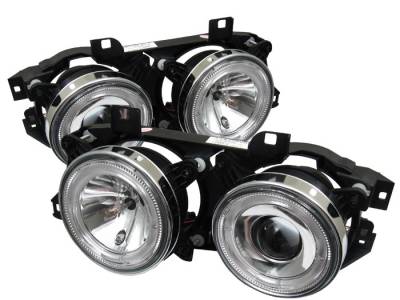 BMW 7 Series Spyder Projector Headlights - LED Halo - Chrome - 444-BMWE34-HL-C