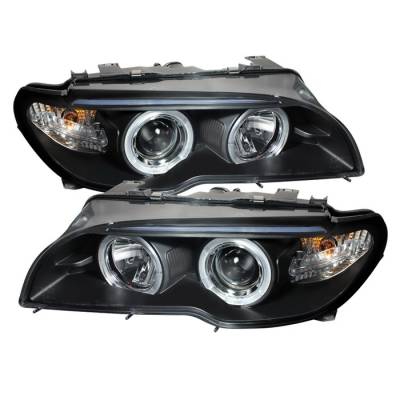 BMW 3 Series 2DR Spyder Halo LED - Projector Headlights - Black - 1PC - 444-BMWE4604-2DR-HL-BK