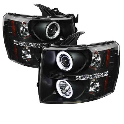 Chevrolet Silverado Spyder Projector Headlights - CCFL Halo - LED - Black - 444-CS07-CCFL-BK