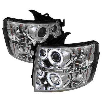 Chevrolet Silverado Spyder Projector Headlights - CCFL Halo - LED - Chrome - 444-CS07-CCFL-C