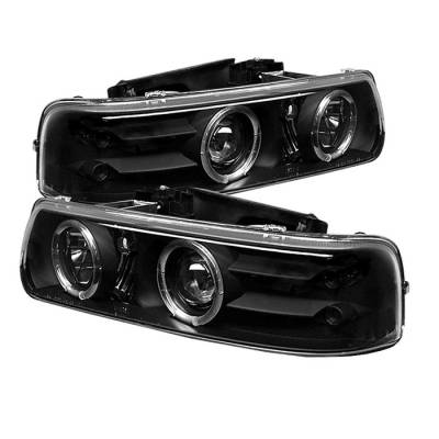 Chevrolet Silverado Spyder Projector Headlights - LED Halo - LED - Black - 444-CS99-HL-BK