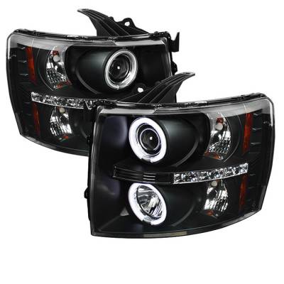 Chevrolet Silverado Spyder CCFL LED Projector Headlights - Black - 444-CSUB07-CCFL-C